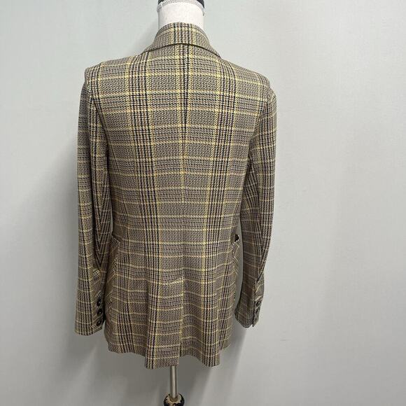 CABI Blazer Jacket size 8 Camel Brown Yellow Plaid Stretch Career Casual Pockets - Picture 10 of 11